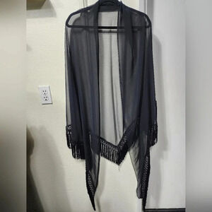 Black Frindge Wrap Shawl Festival Bohemian Travel Vacation
